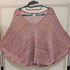 Say What? Boho Pink Multicolor V-Neck Knit Poncho Sweater Size XL